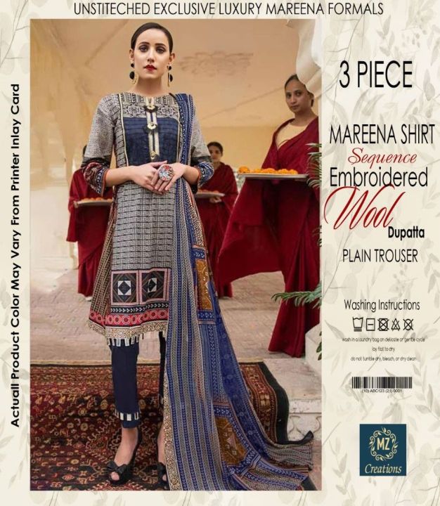 Zarnish Fabric Winter Collection Marina Suit-New Design- Unstitched-3 Piece Suit With Wool Shawl and Trouser For Women-ZF2