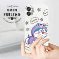 Jizetin for Samsung Galaxy A32 Case Puple Clothing Doraemon Side Design Phone Case Square Edge Pattern Liquid Silicone Cases Full Cover Camera Shockproof Protective Case. 