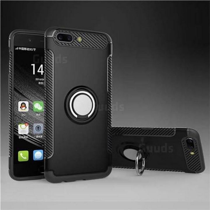 OnePlus 5 Case, Anti Drop WindCase 360 Degree Rotating Ring Clip Holder Case Compatible with Magnetic Car Mount, Dual Layer Shockproof Protection Kickstand Case Cover for OnePlus 5 5 5.5" Black