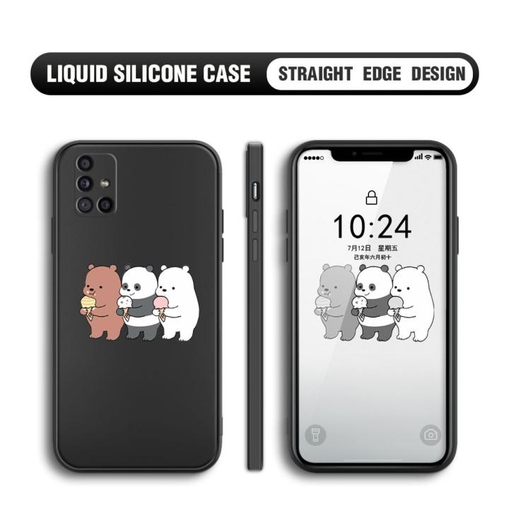 Jizetin for Samsung Galaxy A51 Back Cover Cute Bare Bears and Cone Multicolor Liquid Silicone Phone Case Soft Square Lens Protection Phone Cases