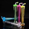 Slim Juice Bottle Random Color - 350ml Plastic Slim Bottle With Straw, Long Drinking Sipper, Twisted Tall Cups. 