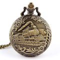 Unisex Antique Case Vintage Brass Rib Chain Train Pattern Quartz Pocket Watch. 