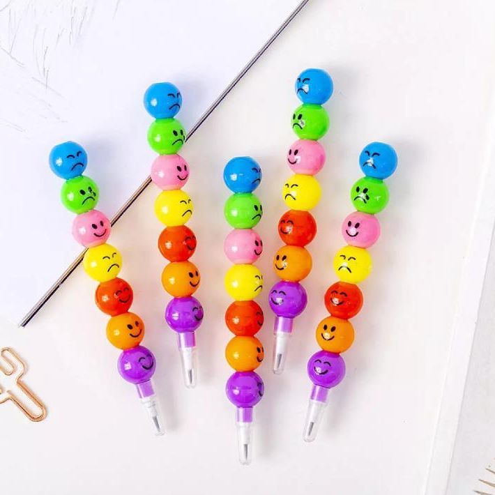 Smiley Cartoon Stationery Pencils Children Gift Rainbow Pen With Funny Faces