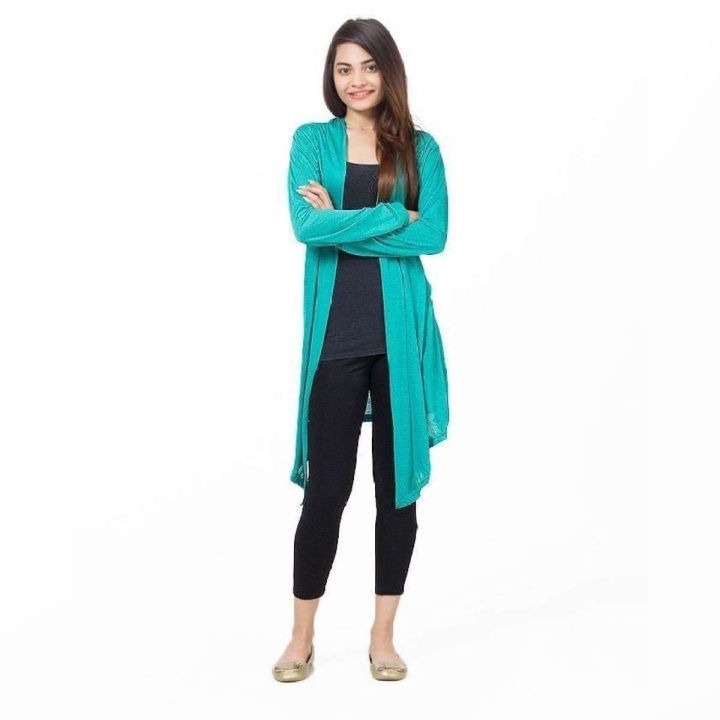 Xeesh Collection Sea Green Viscose Long Shrug For Women Xe-74