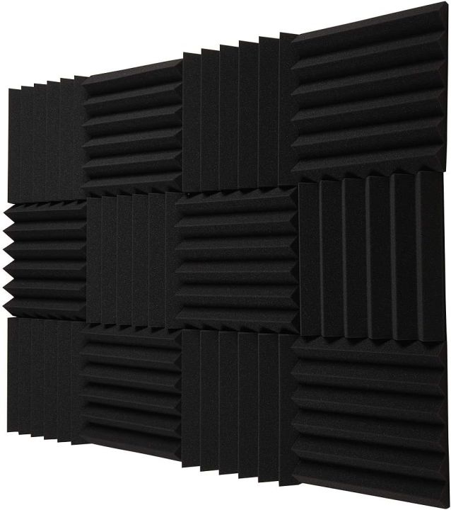 Acoustic Foam Panels Fireproof Sound Absorbing Panels Studio Foam Wedges for Walls 2" X 12" X 12" 12 Pack Black