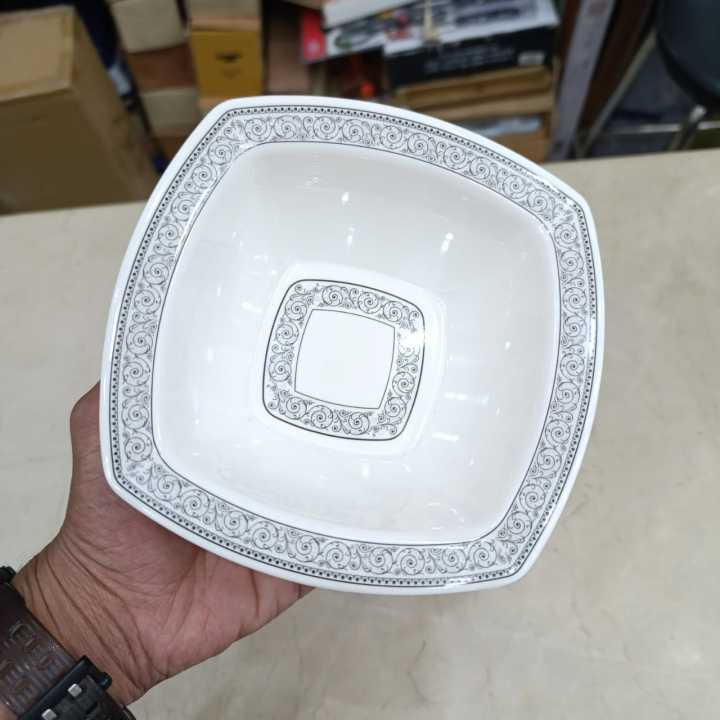 Set of 6 Durable Plastic Square Sweet Bowls, Non-Yellowing Melamine, Double Glazed, Microwave Safe, 16cm Diameter - Ideal for Soup, Desserts, Custard, Fruits, Kitchen Use