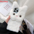3D Cute Plush Cat Case samsung For Samsung S23 S22 S21 S20 Note 20 10 A12 A22 A32 A52S A72 Furry Fluffy Fur Soft Silicone Cover. 