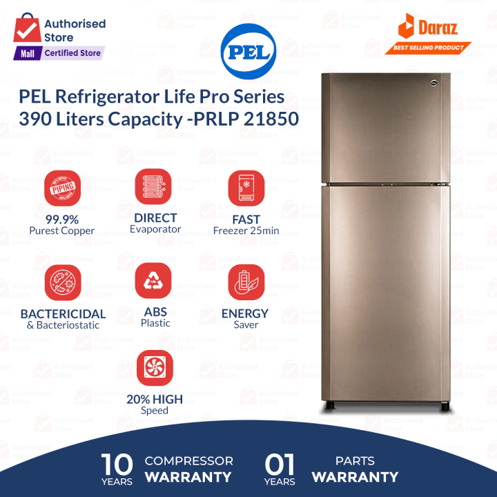 PEL Refrigerator Life Pro Series - 16 Cubic feet Capacity -PRLP 21860 Metallic Golden/Grey - (100% Copper  Condenser)10 Years Brand warranty