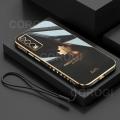 For Vivo Y12A Back Cover + Hand Strap Fashion Shiny 6D Plating Maple Leaves Protective Case Square Bumper Soft Silicone Mobile Phone Cases. 