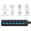 Portable 7 Ports Usb Hub Adapter 2.0 Power And Data Transfer Splitter With Switch Led Light Cable Extension For Pc Laptop Computer Mobile Charger. 