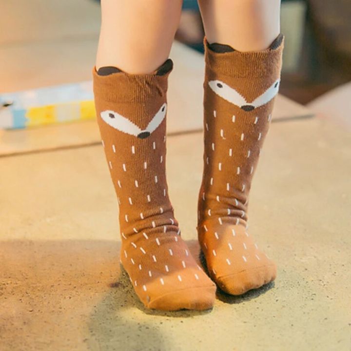 【Top mobile】Kids Katoenen Sokken Schattige Dieren Vos Kat Cartoon Knie Lange Beenwarmers Baby Sok Voor Meisje Infant Kinderen Sok
