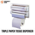 3 in 1 Kitchen Shelves Plastic Triple Paper Dispenser, Wall Attach Triple Paper Tissue Dispenser, Foil Cling Film Aluminum Foil and Tissue Paper Roll Holder, Triple Paper Dispenser Kitchen Storage Accessories By Commodity Store. 
