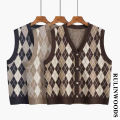 RULINWOODS Women Checked Sweater Vest Street Fashion Retro Plaid Vest. 