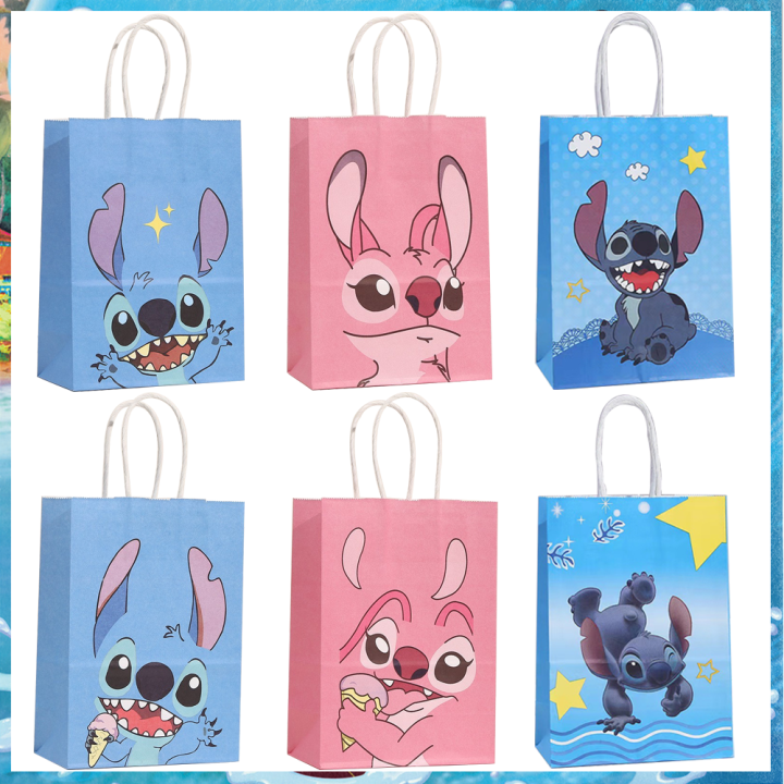1/3/6Pcs Disney Lilo Stitch Theme Cute Angel Paper Gift Bags Candy Biscuit Bag Tote Bags Birthday Party Baby Shower Supplies