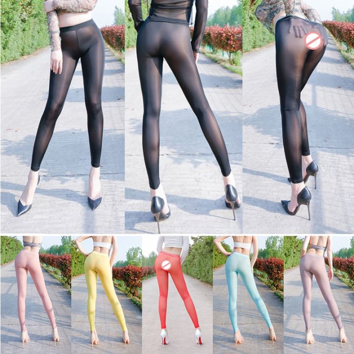Womens%20High%20Stretch%20Ice%20Silk%20Slim%20Tights%20Yoga%20Pencil%20Pants%20Elastic%20Shiny%20See%20Through%20Smooth%20Leggings%20-%20Image%202