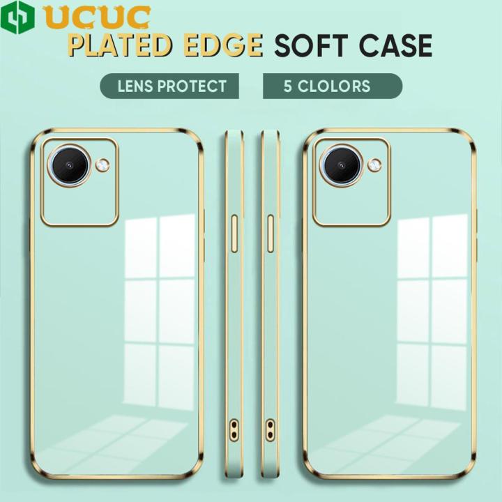 UCUC for Realme C30 Back Cover + Free Lanyard Luxury 6D Plating Case Side Pattern Soft Silicone Square Phone Cases