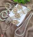 Traditional Golden Finish Necklace , Earrings , Bindia | Teeka & Adjustable Bangle Jewellery Set For Girls - Bridal Choker Jewellery Set - Jewellery Set For Girls - Bridal Jewellery Set - Bride Jewelery Set. 