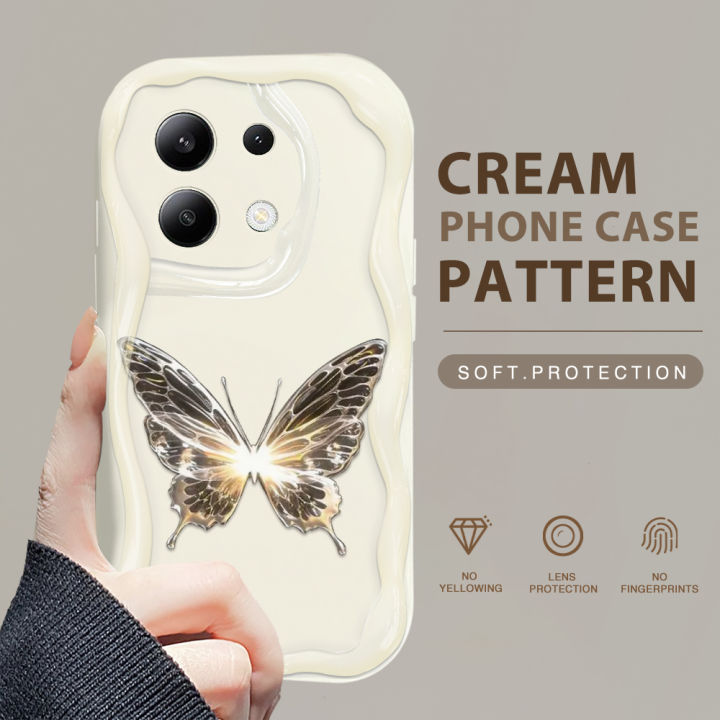 BILI for Redmi Note 13 4G Back Cover Glowing Butterfly Pattern Cream Texture Wavy Soft Silicone Mobile Phone Covers