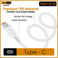 Type C Charging Cable, Pack of 10, Super Fast, Upto 2 Amp Turbo Qualcomm Charging Cord, Data Transfer Cable. 