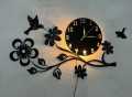 3D Wooden Wall Clock with LED Light Kiwi Bird Flower Shape Home Decor. 