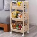 3-Tier Multipurpose Plastic Kitchen Rack Movable Storage Organizer with Wheels for Fruits, Spices, Medicine. 
