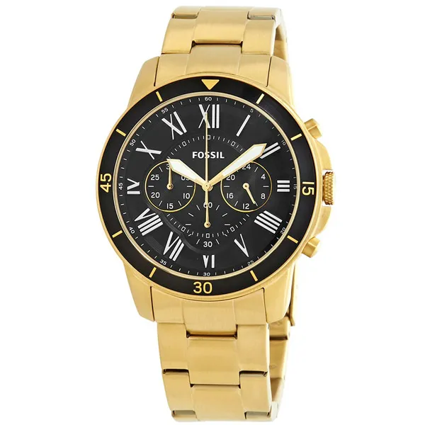 Fossil Grant Gold Stainless Steel Black Dial Chronograph Quartz Watch for Gents FS5267 Daraz.pk