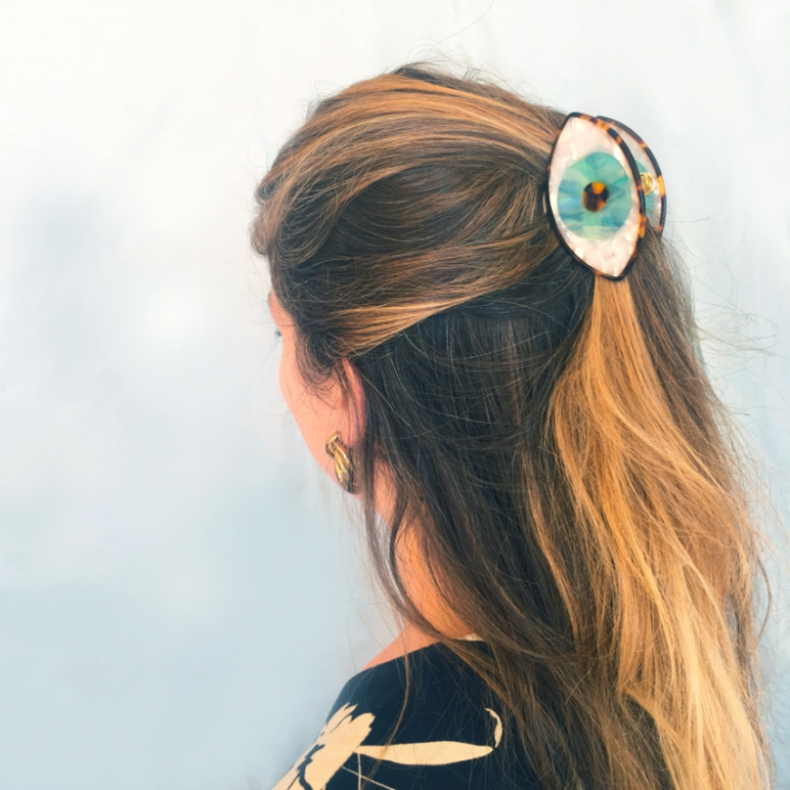 New Fahion Acetate Blue Oval Evil Eye Hair Clip / Korea In Women Large Rein hark Clip / Acrylic Bath hower Makeup Hairpin Hair Claw