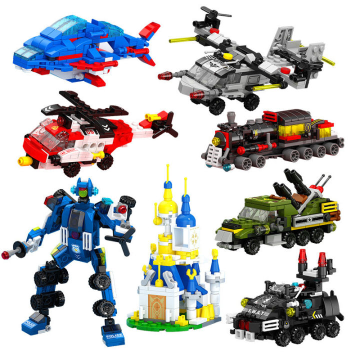 Compatible with Lego vehicle military tank 6-in-1 small particle assembly model building block toy