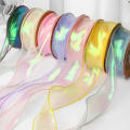 Iridescent Organza Ribbon Decorative 10 Yards Wavy Edge Fishtail Ribbon Reflective Ribbon 40mm Width Iridescent Ribbon for Gift. 