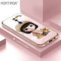 Hontinga for OPPO F11 Back Cover Luxury 6D Plating Cartoon Satchel Girl Side Pattern Case Soft Silicone Square Mobile Cover. 