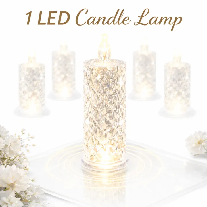 1 LED Candle Lamp with Rose Halo Reflection – Battery Operated Diamond ...
