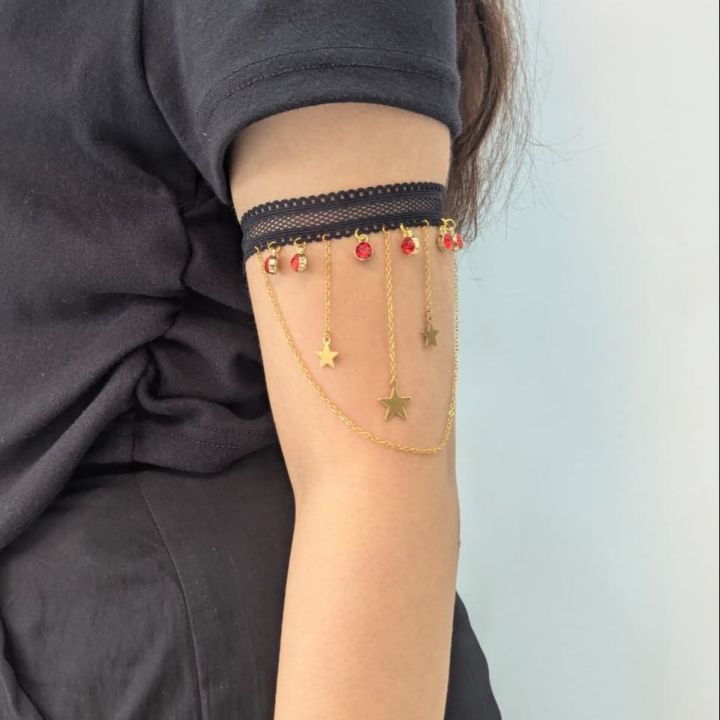 Scarlet Star Upper Arm Chain – Gold Star Drop Lace Armlet Chain Arm ...