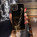 For Honor X8b / Honor X8A / Honor X8 4G / Honor X8 5G Back Cover with Lucky Clover Bracelet Luxury 6D Plating Frame Shiny Girls Women Phone Case Soft Silicone Square Protective Cases Pouch Girls. 