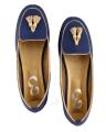 Navy Blue Faux Leather Moccasins For Women. 