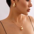 Chunky Dome Drop Earrings for Women Glossy Stainless Steel Thick Teardrop Earrings Neclace Jewrlry Set. 