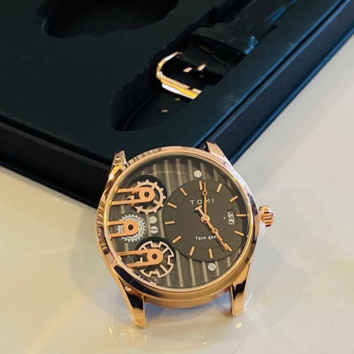 TOMI T106 Face Gear Dual Strap Watch Date Adjustable Dual Face Gear Watch Double Strap Luxury Watch