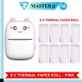 Pocket Inkless Mini Printer - 12 x Sticky Paper Roll & 12 x Thermal Paper Roll - Thermal Portable Bluetooth Wireless Mini Printer For Kids - For Photo, Picture, Office Receipt, Label Note, QR Code - Compatible With IOS & Android - Pink & Blue. 