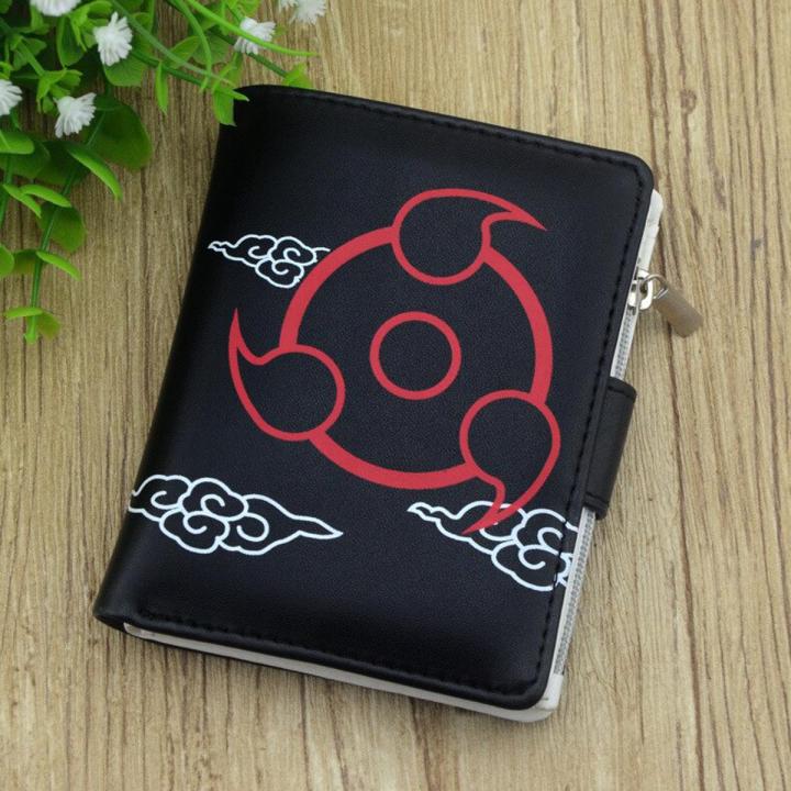 【happy one】Anime Naruto Akatsuki Uchiha Itachi Cloud Short Waterproof Purse with red cloud Ladies