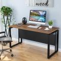 Computer Table, Office Desk Writing Table for Workstation Home Office with Clean Design, Dark Walnut + Metal Frame. 