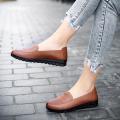 PU Light Leather For Women Casual Flat Ladies Shoes Nurse Soft Peas Loafer Flats 35-41. 