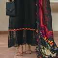 Black Schiffli Embroidered Shirt with Cambric Pant & Dupatta. 