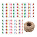 200 Pcs Natural Wooden Mini Clothespins Clip Peg with 1 Roll 50 Meter Jute Twine. 
