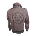 Brown Leather Bomber Style Leather Jacket with Hoodie baseball Jacket For Men. 