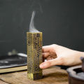 Retro Incense Burner Vertical Zen Buddha Heart Sutra Pillar Vintage Metal Incense Holder Home Office Decoration Qingyue. 