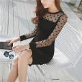 Korean Fashion Spring And Autumn Wear Net Yarn Long Sleeve Dress Female Medium Length Slimming Bag Buttock Temperament Bottom Skirt. 
