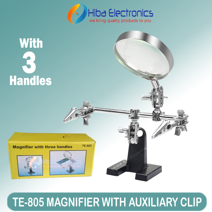 TE-805 5x Magnifying Glass With Three Handles Helping Hand Soldering Iron Stand Repinring Tool