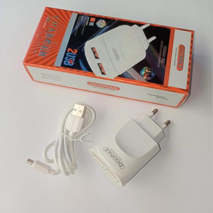 Doomax-202 super fast Branded Charger | 2 USB Ports Fast Charger For Mobile | Best Quality Charger For Mobile Phones |Charger With Android Charging Cable