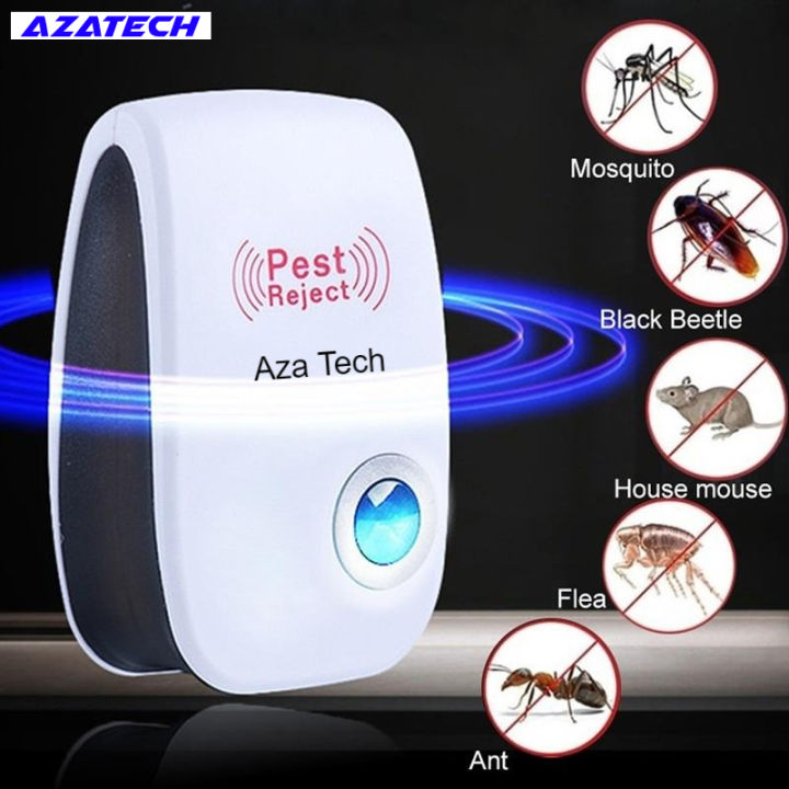 AzaTech Pest Reject Insect Repeller Ultrasonic Repellent Mouse Electronic Ultrasound Mosquito Spiders Cockroach Killer Repellents Electric Rat Reject Mice Indoor Insects Mosquitoes Bugs Fly Bug Rejection Spider Rodent Roachs Lamp