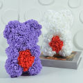 CUANFEN Rose Bear 25cm Teddy Rose Bear With Love Heart Artificial Flower For Valentine's Wedding Birthday Christmas Gift Home Decoration. 