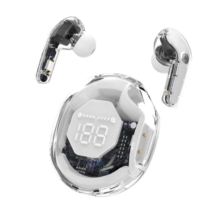 Air 39 TWS Small Ice Cubes Bluetooth Earbuds Headset Wireless Stereo Digital Display Crystal Transparent Case Lightweight & Heavy Bass Boosted
